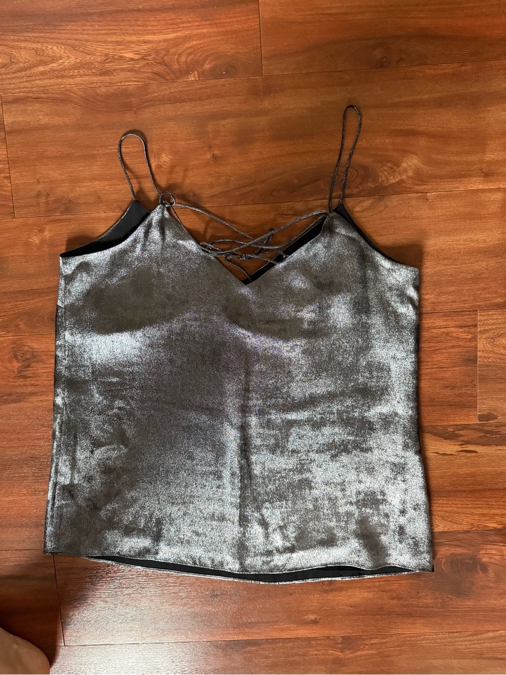 Vince Camuto Metallic Silver Crisscross Strap Cami